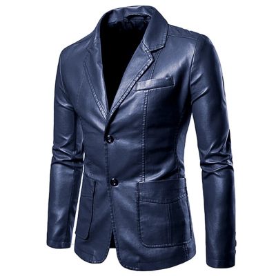 Mens Regular Fit Leather Blazer Coat