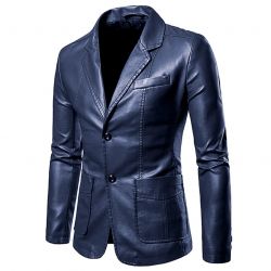 Mens Regular Fit Leather Blazer Coat