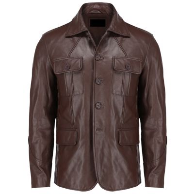 Mens Notched Collar Leather Blazer Coat