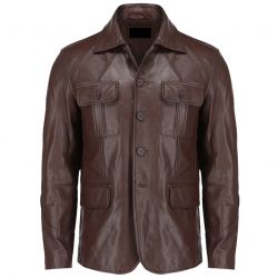 Mens Notched Collar Leather Blazer Coat