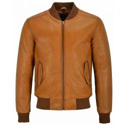 Men Classic Retro Tan Brown Bomber Jacket