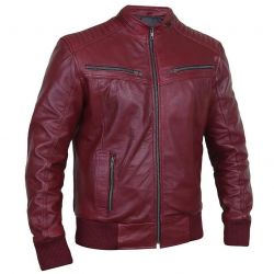 Men Quilted shoulder Leather Bomber Jacket