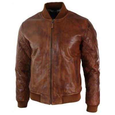 Men Elastic Collar Bomber Leather Jacket