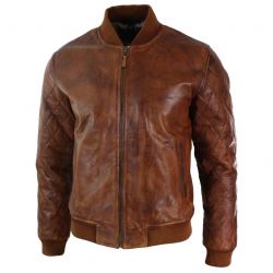 Men Elastic Collar Bomber Leather Jacket