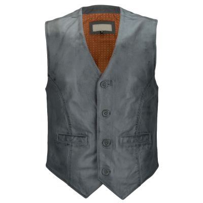 Men Button Fastening Gray Leather Vest