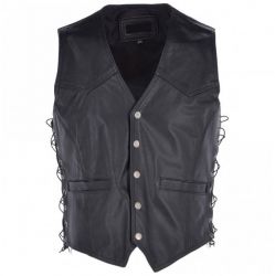 Men Side Laces Black Leather Vest