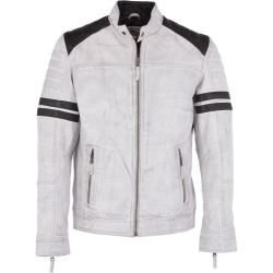 Mens Fully Lined Biker Style Leather Jackets White