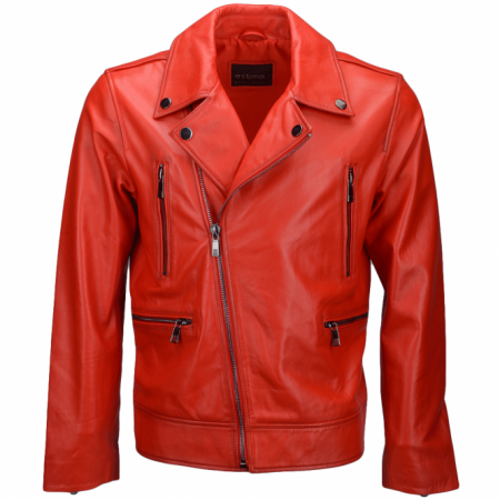 Mens Genuine Leather Biker Style Leather Jackets Red