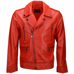 Mens Genuine Leather Biker Style Leather Jackets Red