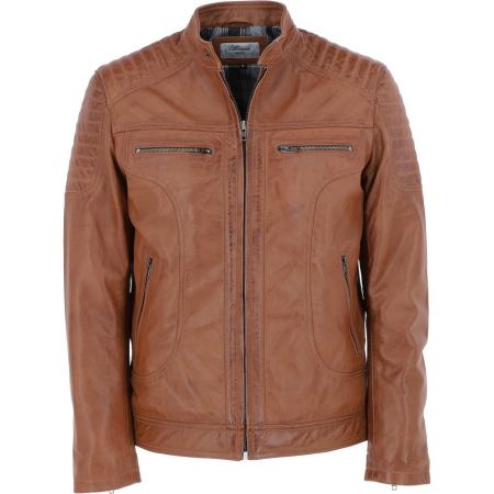 Mens Zip Cuffs Leather Biker Jacket Tan