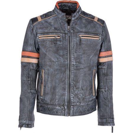 Mens Vintage Blue Regular Fit Leather Jacket