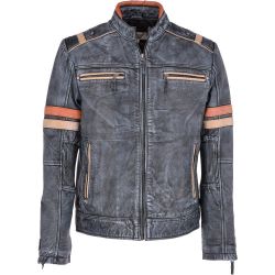 Mens Vintage Blue Regular Fit Leather Jacket
