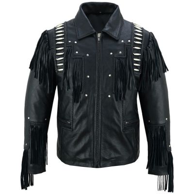 Men Western Style Black Beaded Jacket