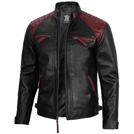 Mens Quilted Cafe Racer Leather Jacket