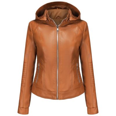 Women Removable Hood Leather Jacket