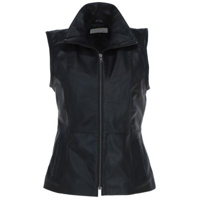 Women Regular Fit Black Leather Vest
