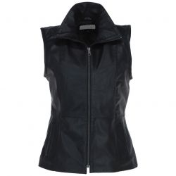 Women Regular Fit Black Leather Vest