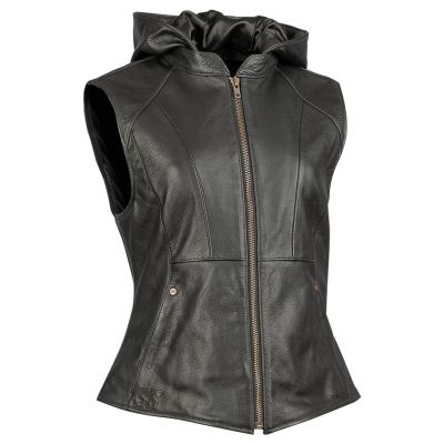 Women Hodded Leather Vest