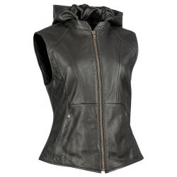 Women Hodded Leather Vest