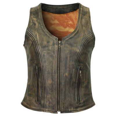 Women Distressed Brown Leather Vest