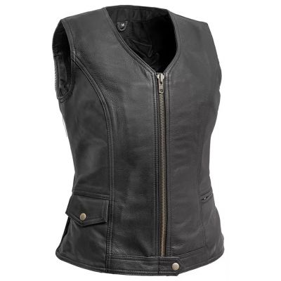 Women Stretch Side Panels Leather Vest