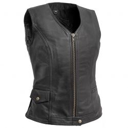 Women Stretch Side Panels Leather Vest