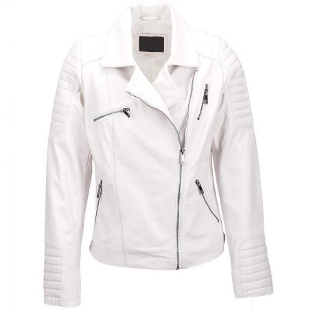 Women White Leather Biker Style Jacket