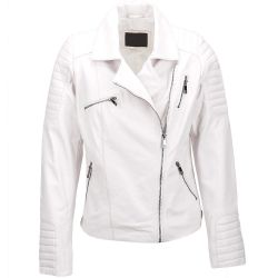 Women White Leather Biker Style Jacket
