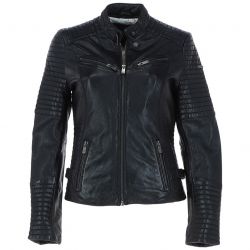 Women Ribbed biker detailing Leather Jacket
