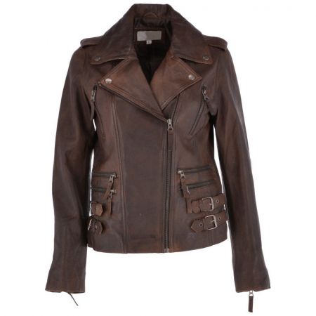 Women Shoulder Epaulettes Leather Jacket
