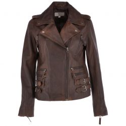 Women Shoulder Epaulettes Leather Jacket