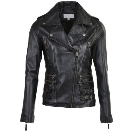 Women Slim Fit Biker Style Leather Jacket