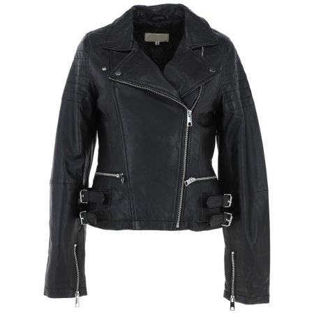 Women Adjustable Waist Belt Leather Jacket