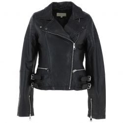 Women Adjustable Waist Belt Leather Jacket