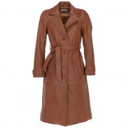 Womens Leather Trench Coat With Waist Tie