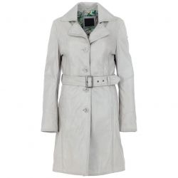 Womens Belted Fashion Leather Coat Light Grey