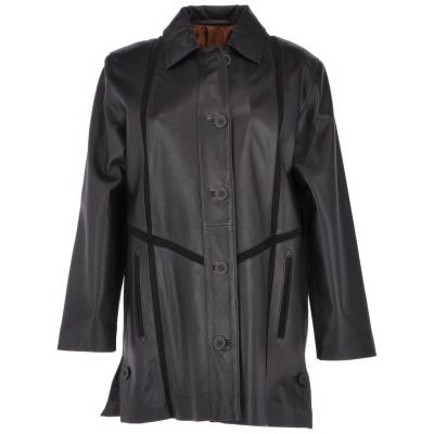 Womens Single Breasted Oversized Leather Black Coat