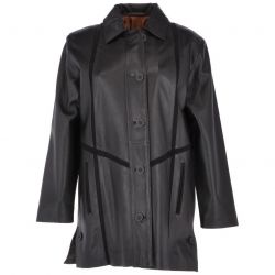 Womens Single Breasted Oversized Leather Black Coat