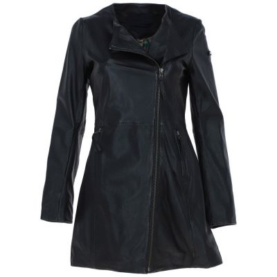 Womens Side Zip Black Leather Jacket Coat