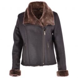 Womens Sheepskin Side zip Winter Jacket Brown